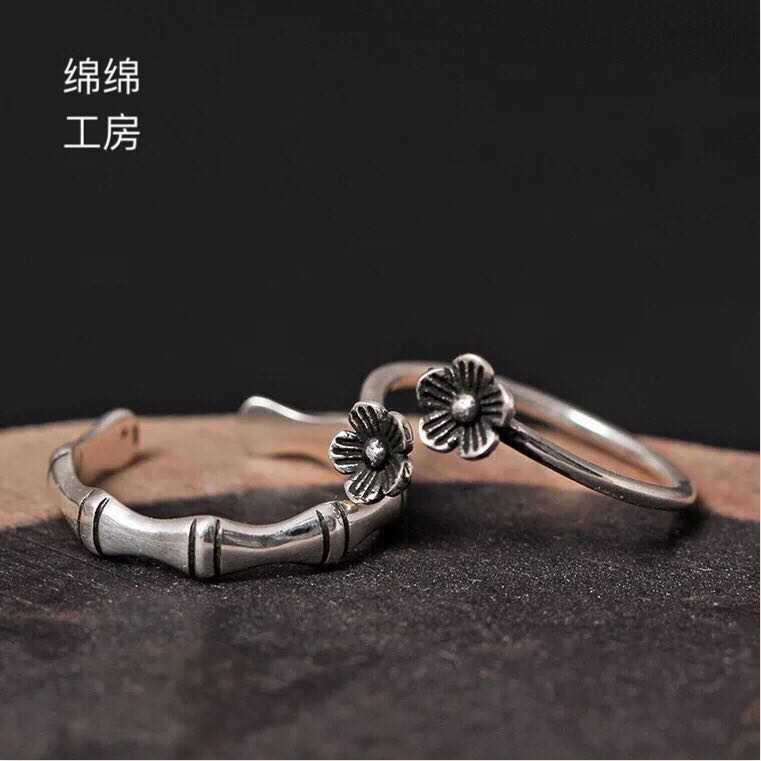 原創中國風指環s925純銀青梅竹馬戒指男女情侶一對唯美手飾品