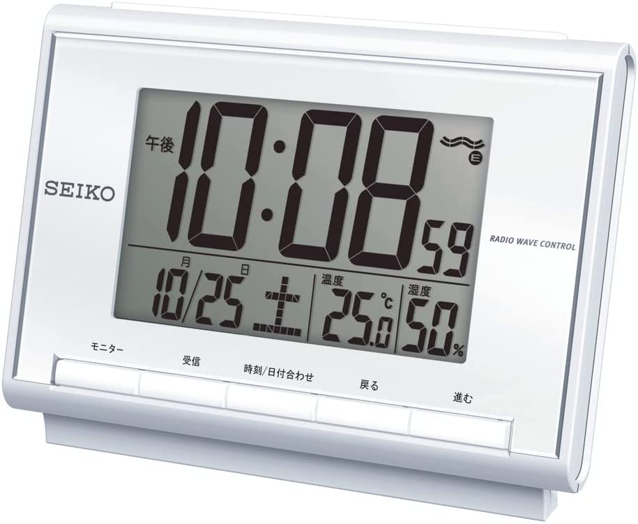 【日本代購】SEIKO 精工時鐘鬧鐘電波數碼日曆溫度顯示白珍珠SQ698S SEIKO