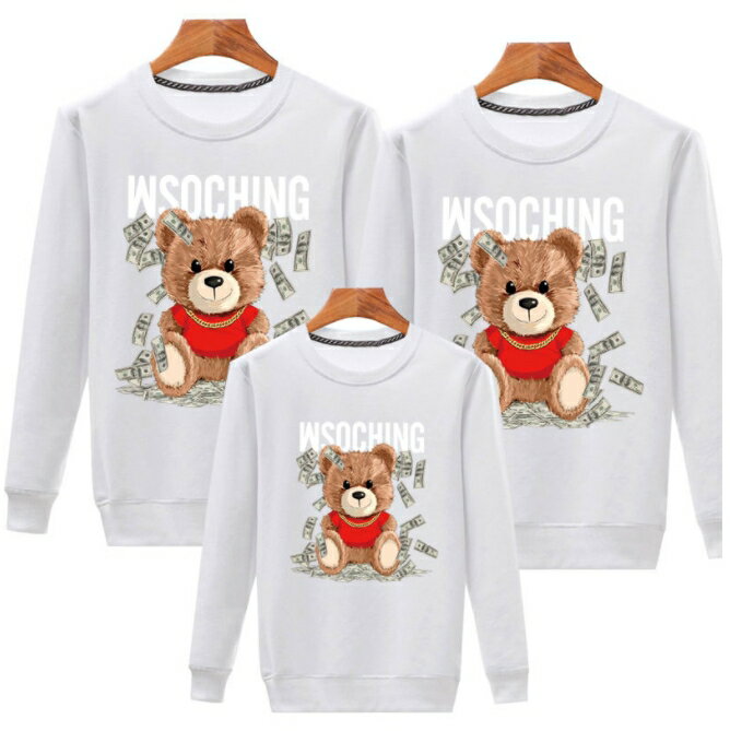 鈔票小熊 親子裝 T恤 全家福 團體服 衛衣 長袖T恤 純棉T恤 圓領長T 親子裝 親子T恤 情侶裝 團體服 一家三口 一家四口 班服 3