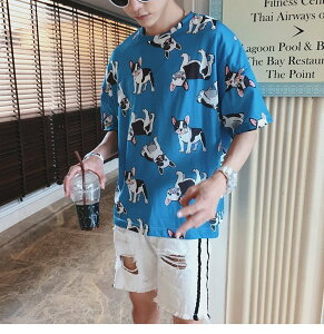 FINDSENSE G6 韓國時尚 夏季個性五分袖素面T潮男寬鬆短袖T恤圓領