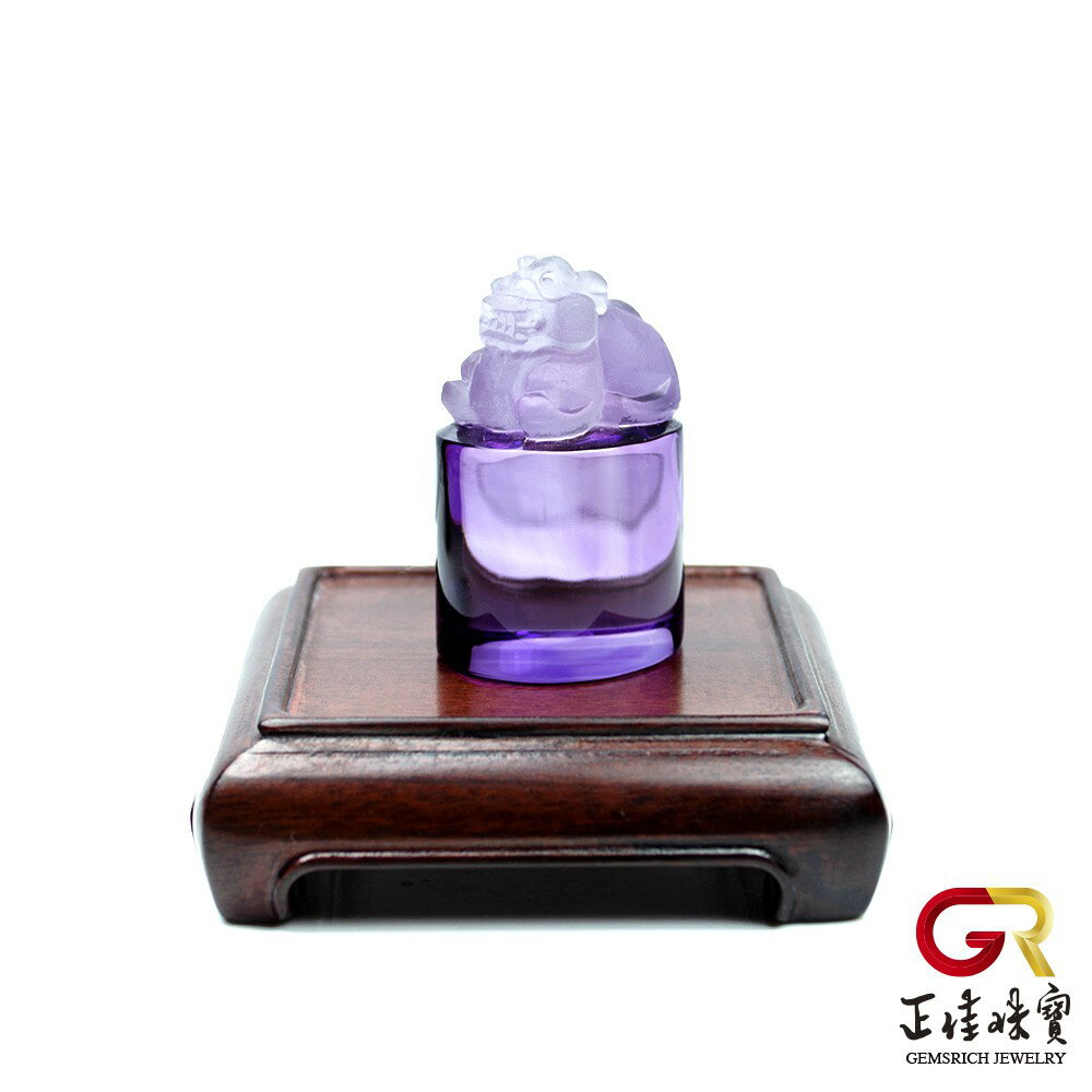紫水晶 頂級手工貔貅擺鎮擺件 21g 頂級寶石級紫水晶 獨一單品｜手工一體紅壇木座 正佳珠寶