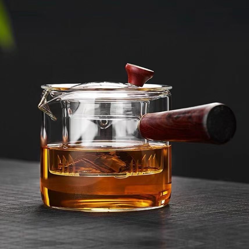 熱銷/免運 側把茶壺玻璃煮茶器耐高溫過濾泡茶壺家用木把過濾電陶爐茶具套裝