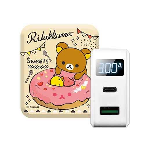 【現折$50 最高回饋3000點】【正版授權】Rilakkuma拉拉熊 20W PD+QC雙孔數顯充電頭-甜甜圈