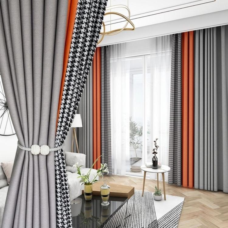 千鳥格窗簾北歐簡約2021年新款遮光遮陽棉麻輕奢客廳簡歐拼接