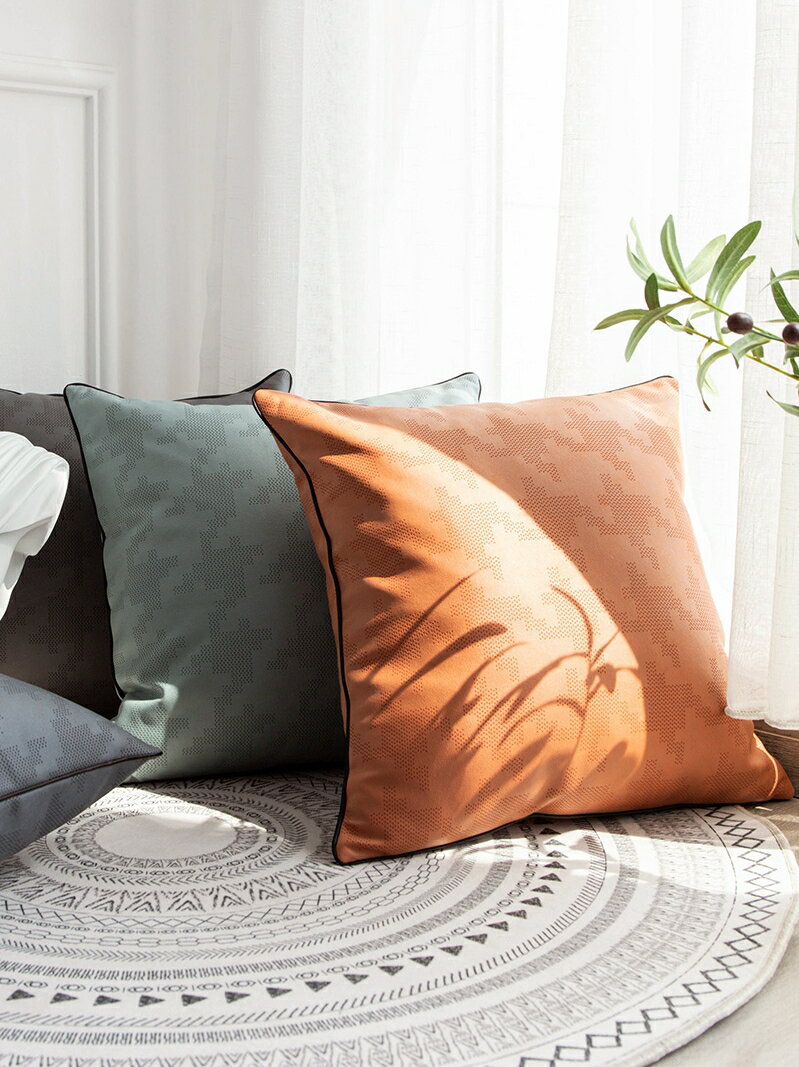 簡約現代北歐橙色科技布純色靠墊客廳皮沙發抱枕方形輕奢軟靠枕套
