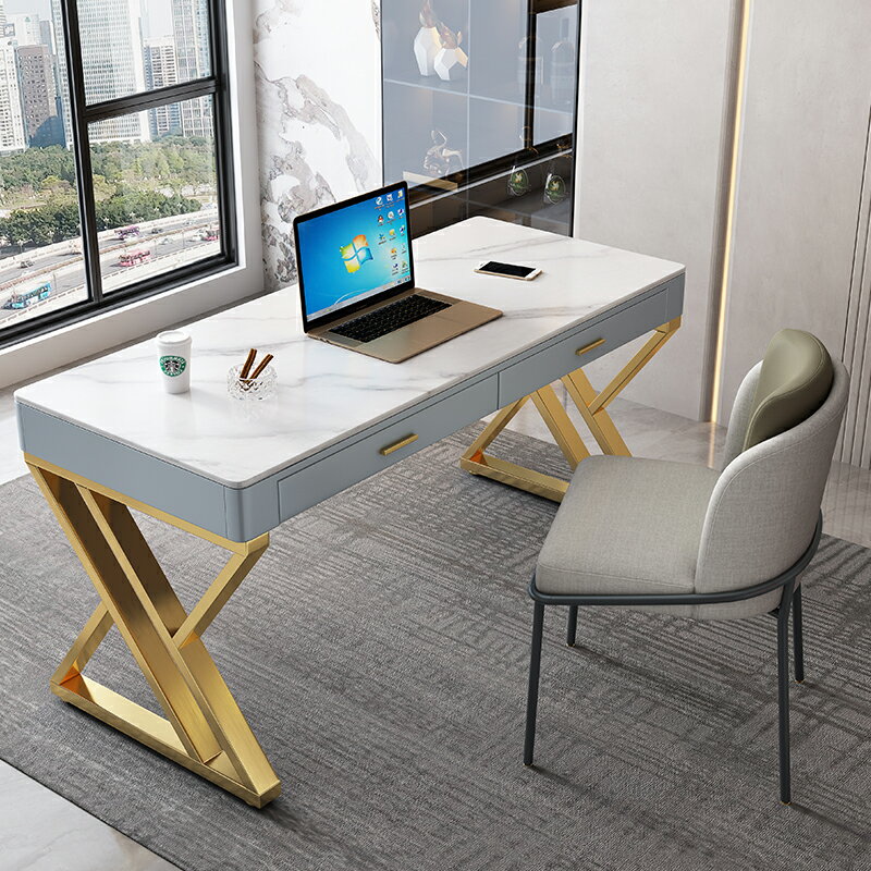 書桌 ● 極簡亮光巖板書桌設計師書房電腦桌 家用 寫字桌現代實木 辦公桌
