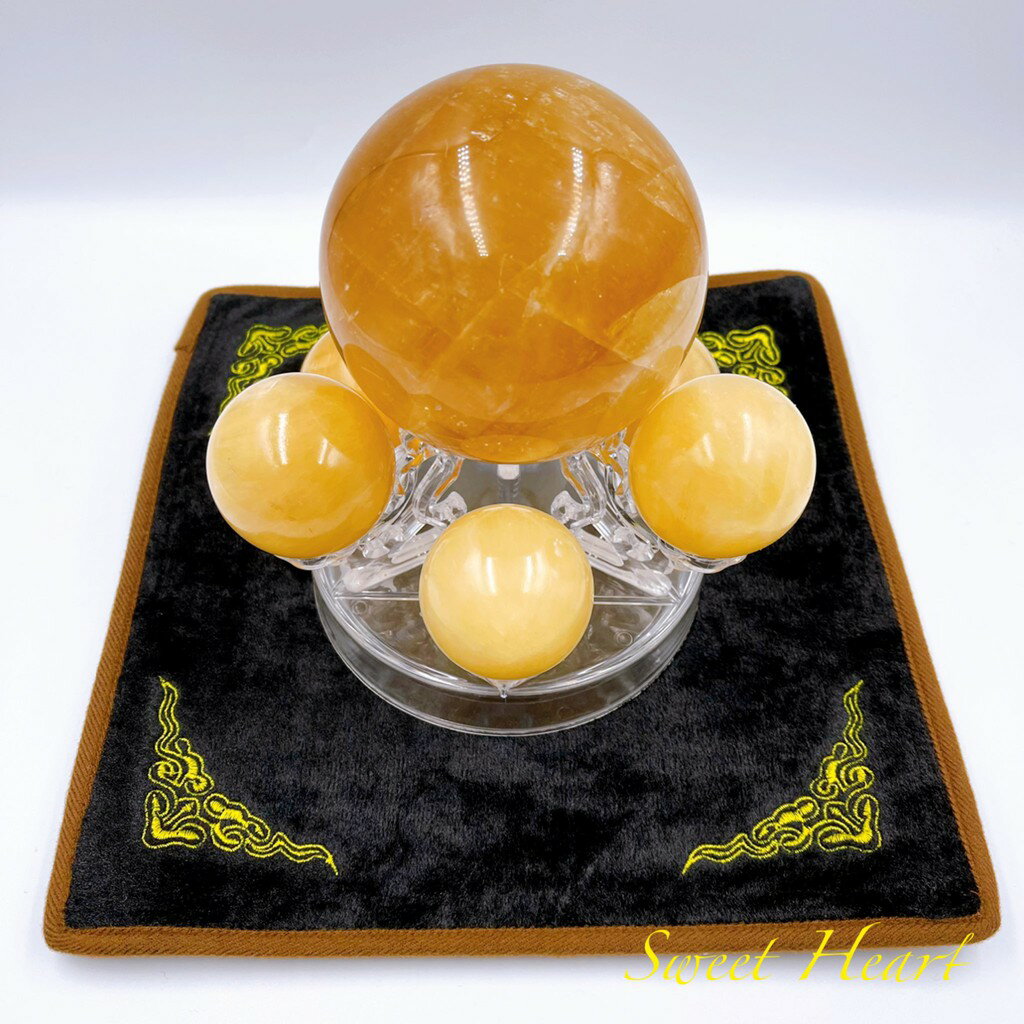 Sweet Heart 田芯開運精選 💯天然 黃玉球 黃玉 搭配七星陣 無摳無裂 5公分 保證天然美品 招財 納福 求財 6