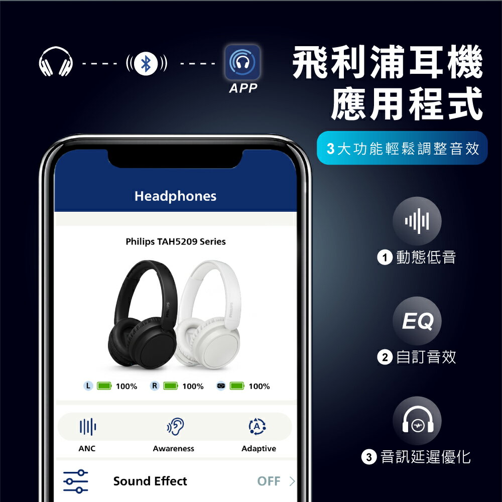 PHILIPS 高階Hi-Fi頭戴式藍牙耳機(黑) TAH5209BK 8