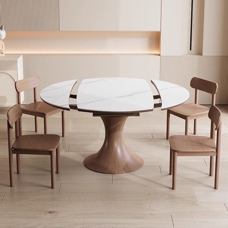 【免運】可開發票 實木伸縮巖板餐桌椅組合家用小戶型現代簡約輕奢折疊飯桌可變圓桌