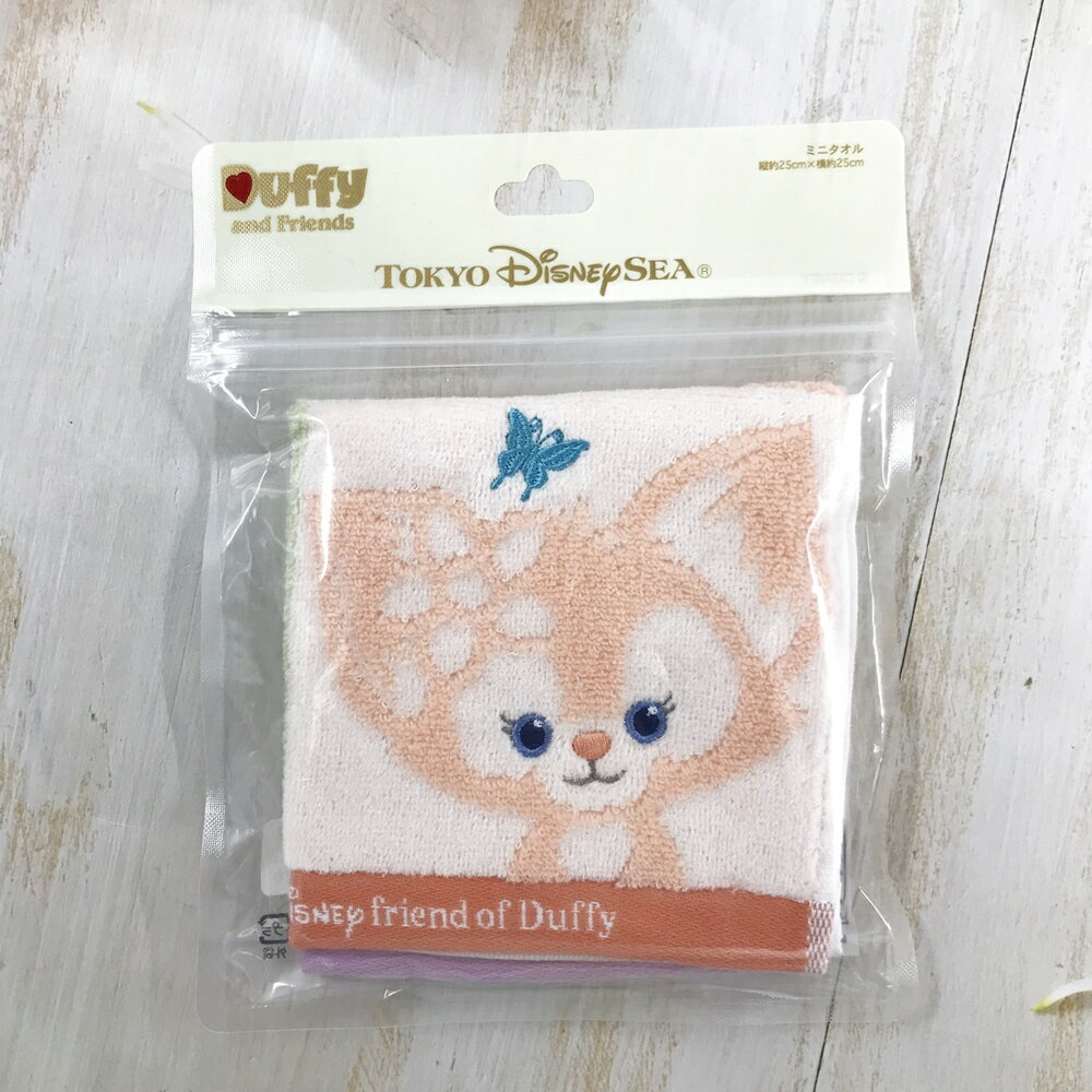 日本東京迪士尼海洋 Duffy and Friends 綿100% 手帕 方巾(粉紅狐狸)｜小鶴日貨