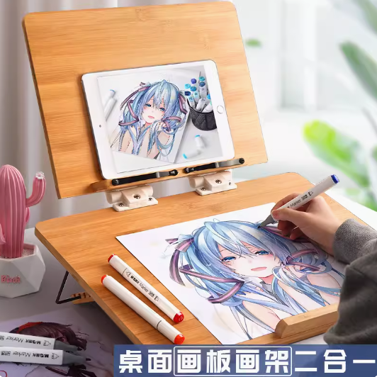 倉庫現貨清出 木質臺式桌麵畫闆小畫架支架式美術生專用素描水彩水粉畫畫架子桌上繪畫闆便攜迷你可摺疊升降兒童寫字闆一套
