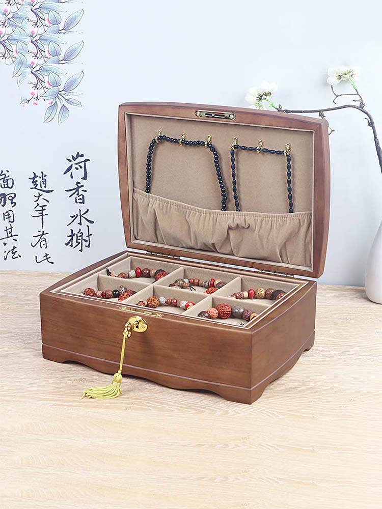 免運 實木首飾盒飾品收納盒 文玩收納盒帶鎖實木收納箱核桃手串盒子手鐲手鏈首飾盒高檔奢華
