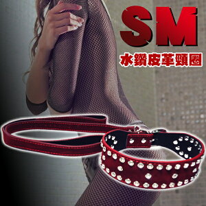 SM 水鑽皮革頸圈-紅