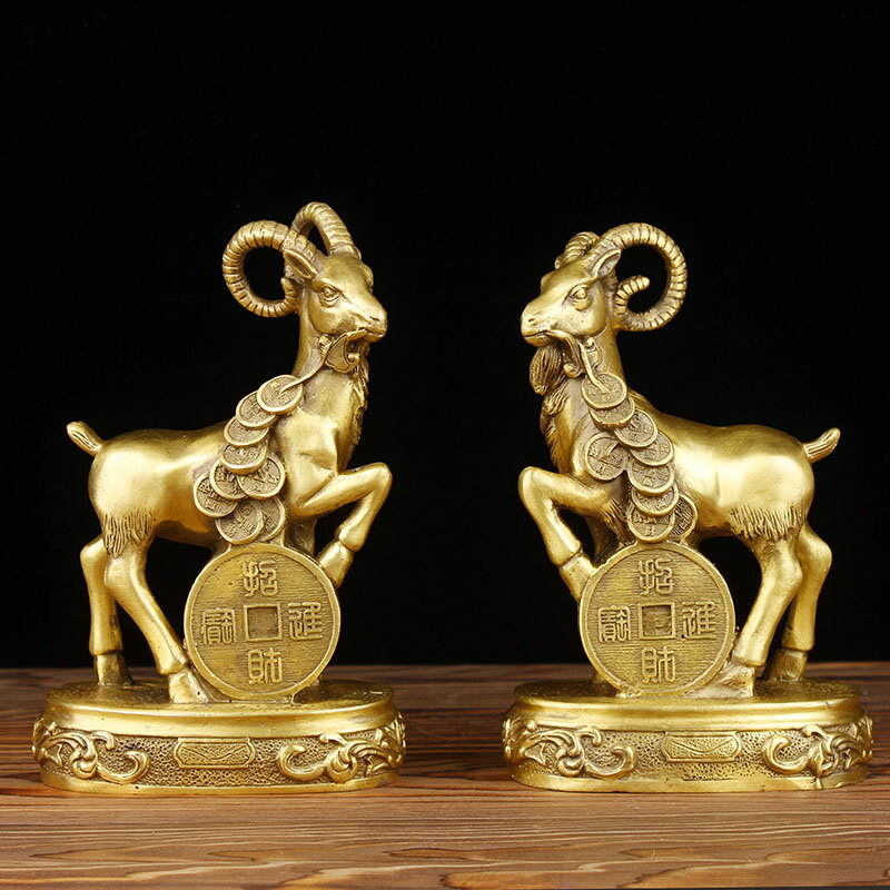 純銅羊擺件銅對羊一對家居客廳辦公桌裝飾工藝品擺設生肖羊金錢羊