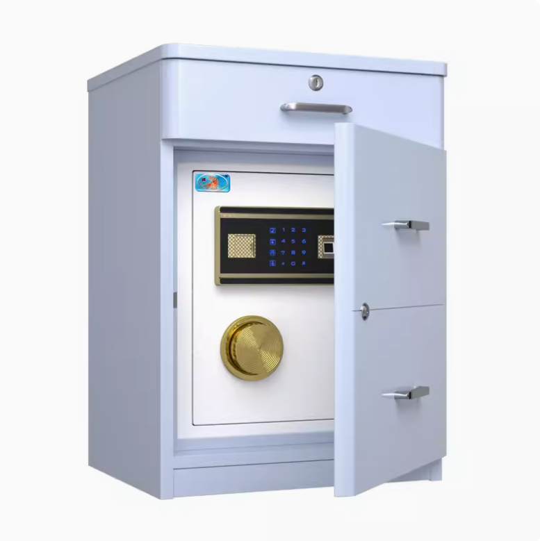 莫蘭迪色保險箱家用床頭櫃指紋款 電子密碼款智能保險櫃 防盜小型隱形保管櫃60.5cm