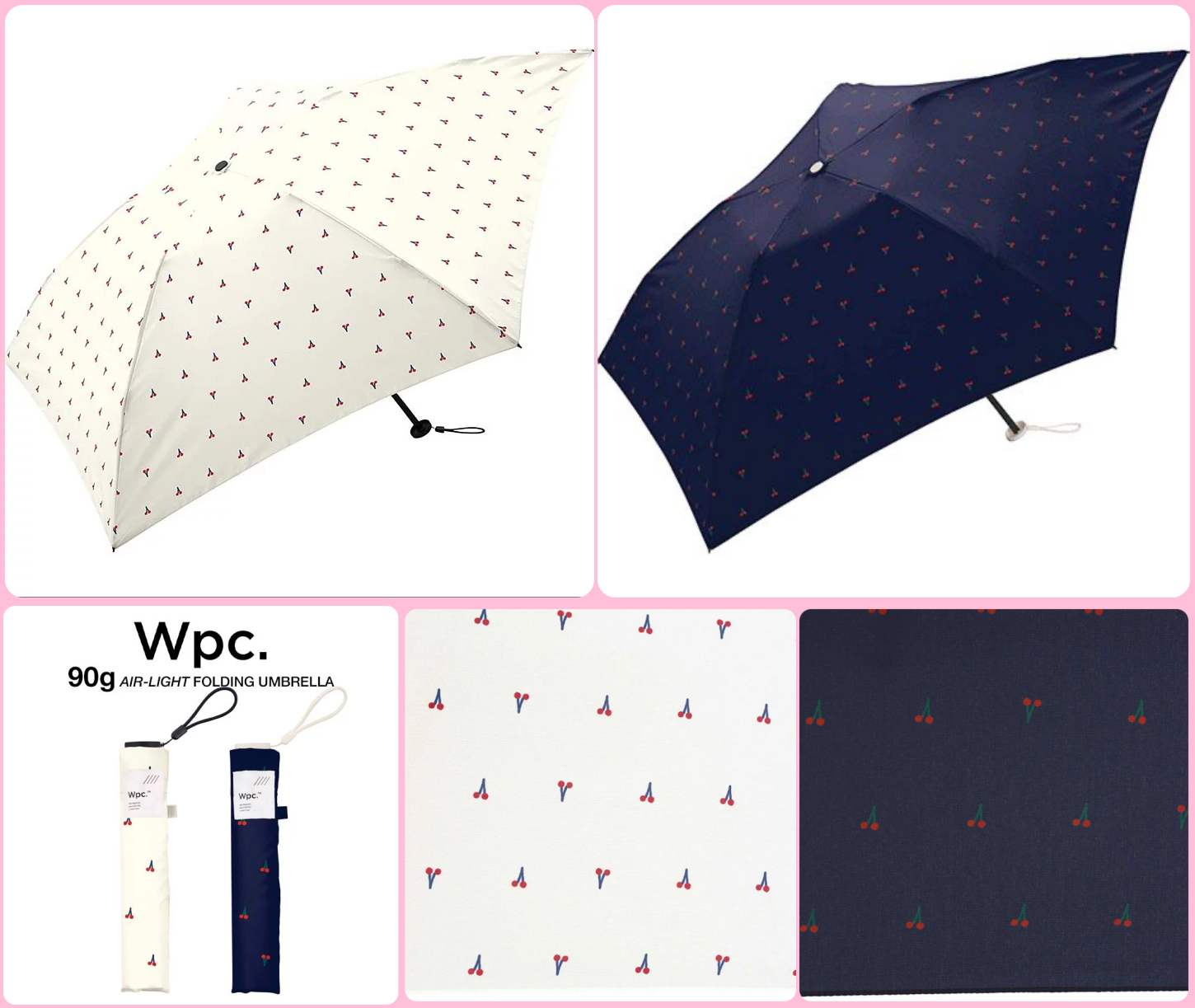 日本WPC百貨晴雨兩用折傘短傘雨傘陽傘防曬遮陽深藍色米色星星條紋蝴蝶結櫻桃愛心115g超輕量-八款現貨 6