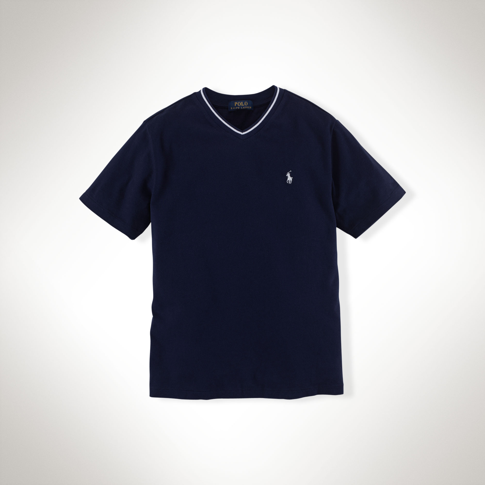 美國百分百【Ralph Lauren】T恤 男 RL 短袖 上衣 T-shirt Polo 小馬 V領 深藍色 XS S號 F231