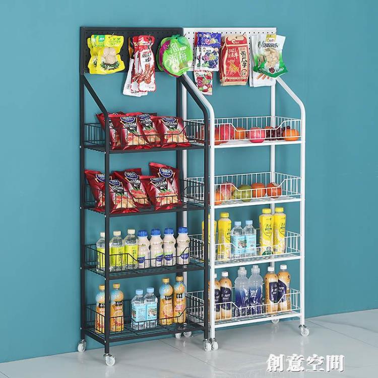 超市移動落地飲料架便利店掛鉤展示架置物架多層鐵的小貨架帶輪子 雙11全館免運