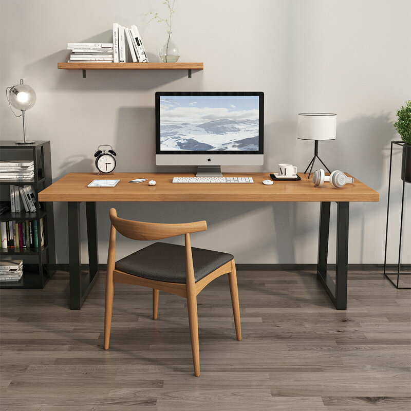 實木臺式電腦桌家用簡約臥室書桌北歐辦公桌長條桌現代電競工作臺