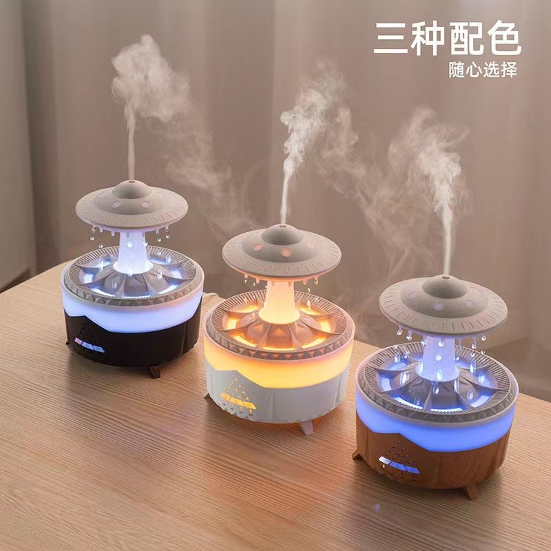 免運特惠 可開發票 送禮好物 加濕器 家用加濕器 大霧量加濕器 新款七彩雨滴香薰家用臥室桌面氛圍靜音水滴遙控加濕器精油擴香機
