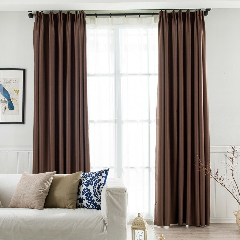 純色加厚全遮光隔音隔熱布料簡約現代客廳陽臺臥室定制成品窗簾