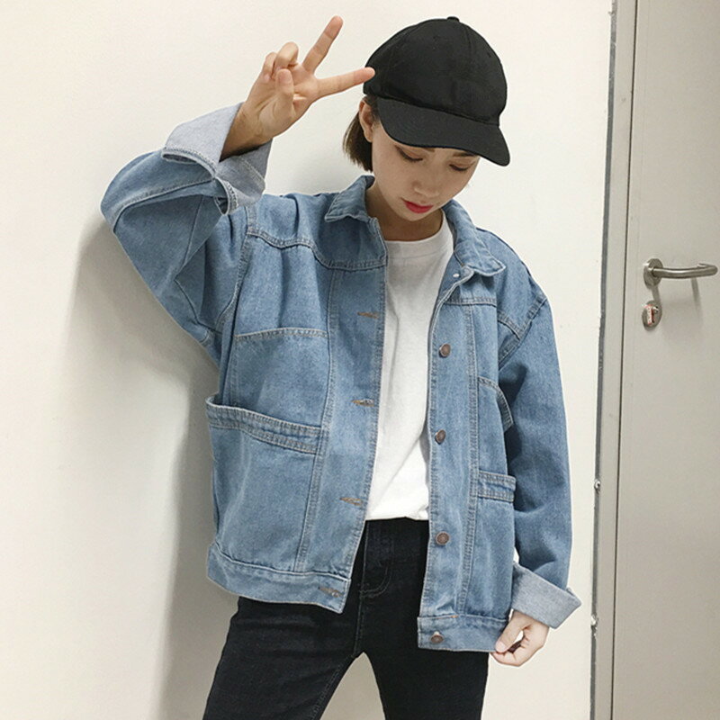 2019新款韓版ulzzang原宿百搭BF休閑小寬松洗水學生牛仔外套女潮