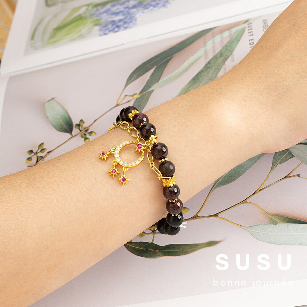 SU SU︱墨舞水晶手鍊❤️石榴石 黑曜石 事業運 招財 轉運 能量 防小人 送禮 推薦 韓系 6