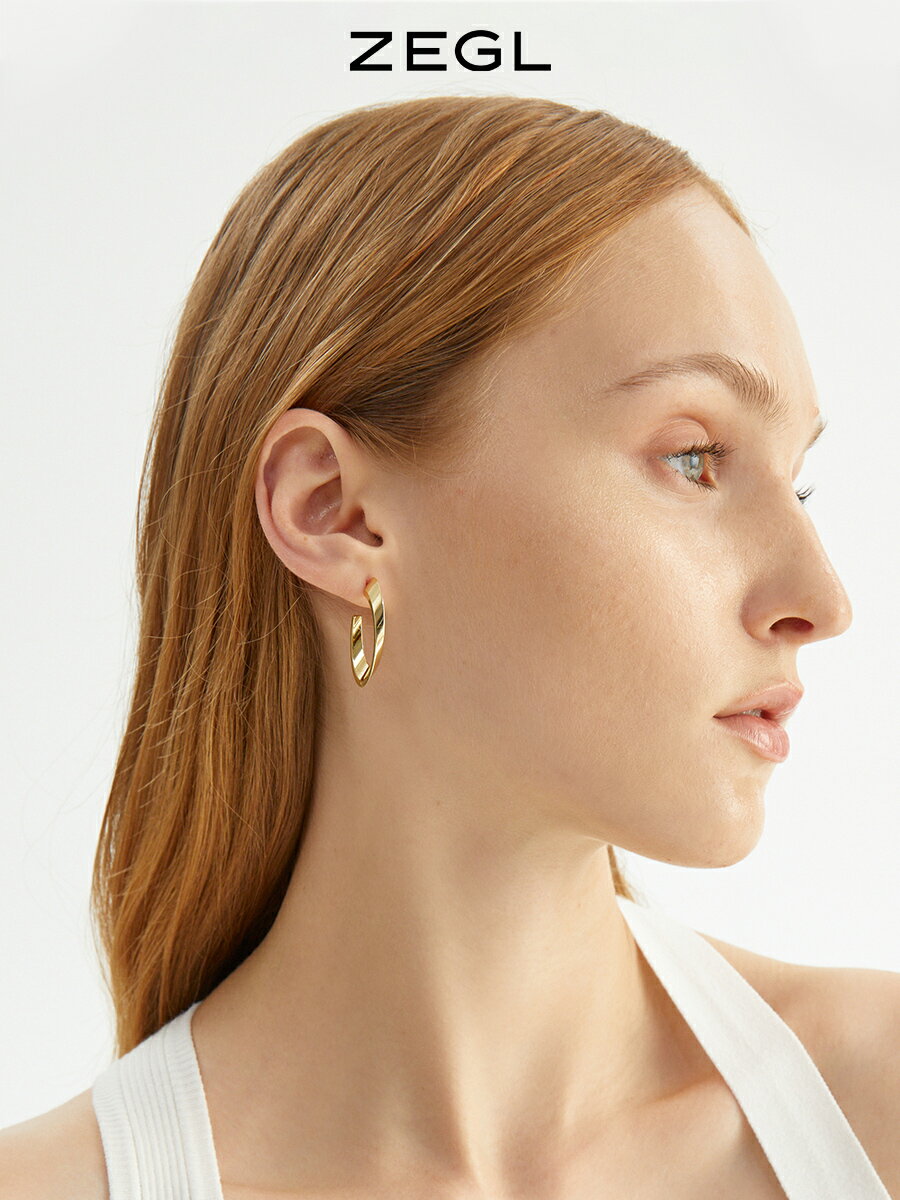 ZEGL歐美氣質光面耳環女復古簡約冷淡風耳釘925銀針網紅個性耳飾