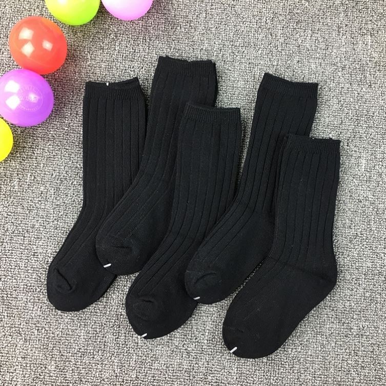 5雙兒童襪子純棉中筒襪男女童襪純黑色長筒堆堆襪秋夏學生運動襪