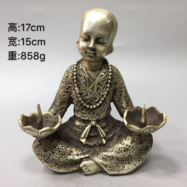 純銅小和尚蠟臺油燈仿古銅器小沙彌蠟燭插臺家居裝飾工藝禮品擺件