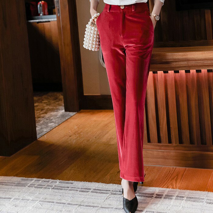 都會時尚光絲絨觸感好酒紅長褲 [20X103-PF]灰姑娘