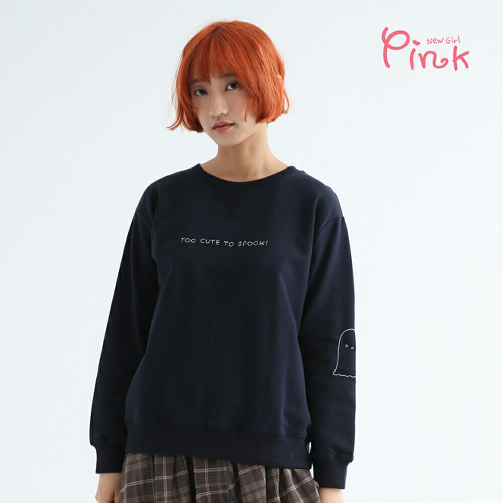 Pink*可愛鬼鬼後領糖果繡花棉質衛衣 (2色) Z3305AC