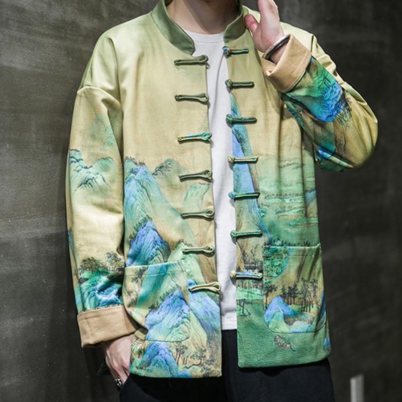 公司貨 免運 中國風男裝復古盤扣唐裝寬松外套大碼漢服居士中式夾克立領中山裝