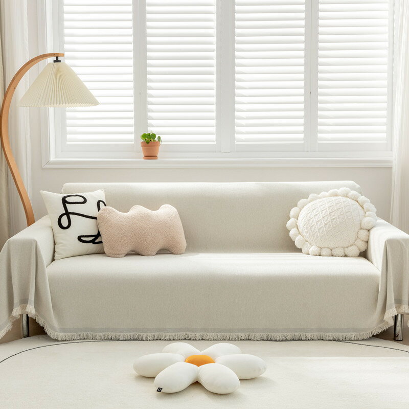 白色奶油日式沙發蓋佈溫馨北歐毯巾坐墊沙發套罩