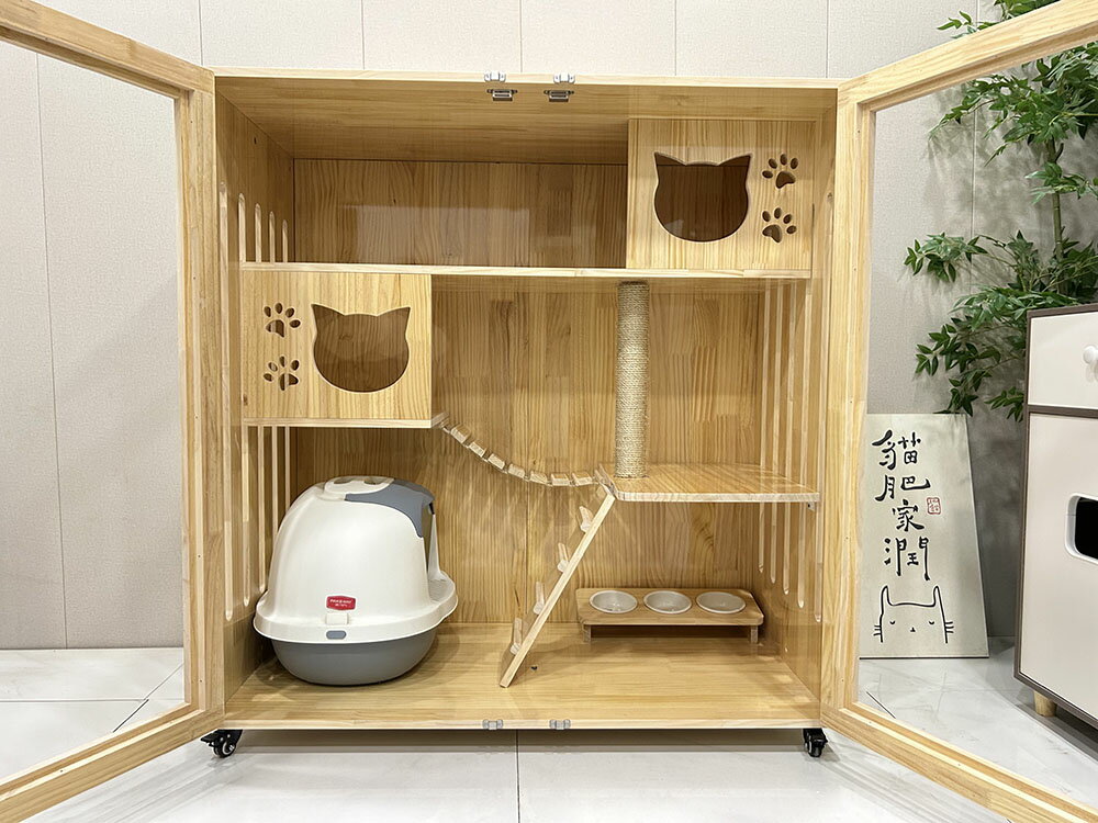 【台灣現貨】防水實木貓籠子 超大號貓舍 豪華實木貓別墅貓櫃 貓窩小貓房雙層三層家用豪華貓屋（120*60*120cm） 3