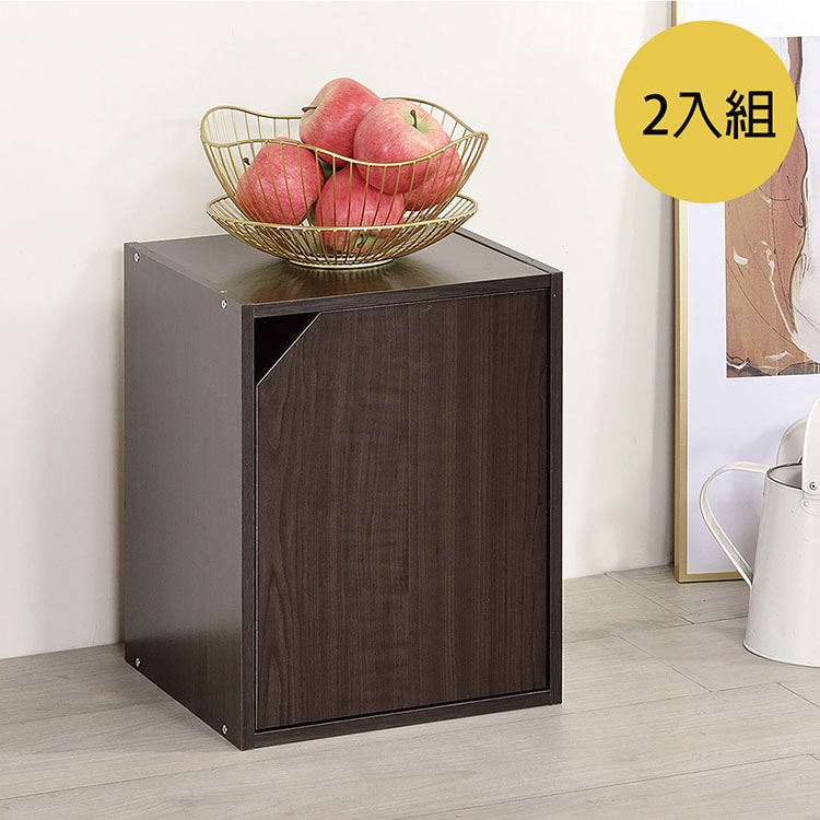 書櫃/收納櫃 TZUMii 簡約加高單門櫃(2入組)-胡桃木色