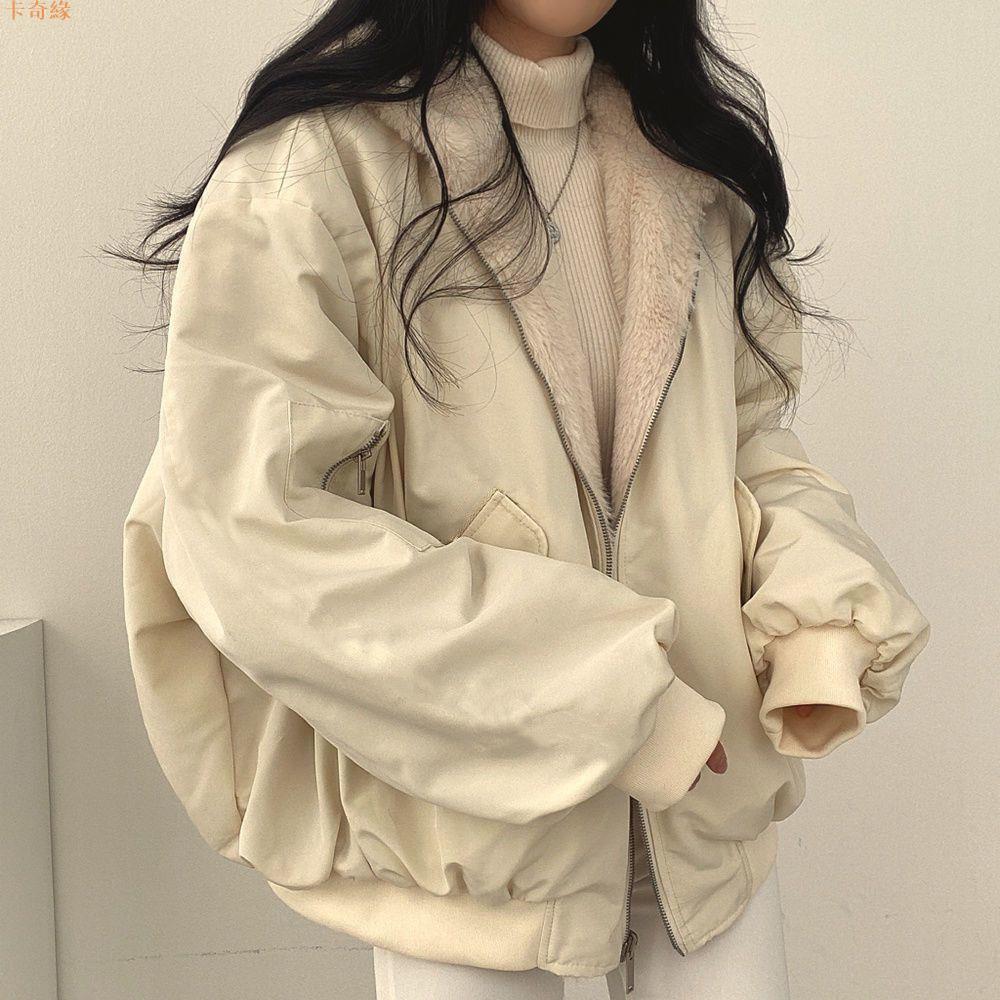 2023冬季新款兩面穿棉服飛行員夾克寬松連帽加絨加厚外套女棉衣女