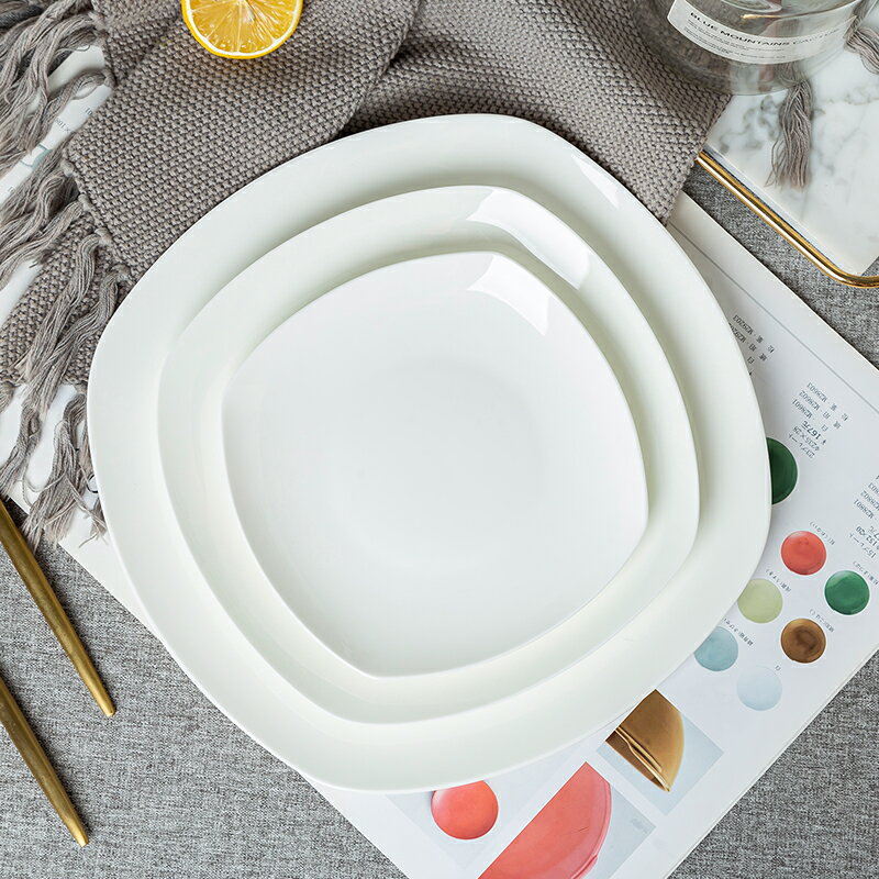 瓷畫面 景德鎮北歐創意牛排盤子純白骨瓷西餐盤家用方形涼菜盤子