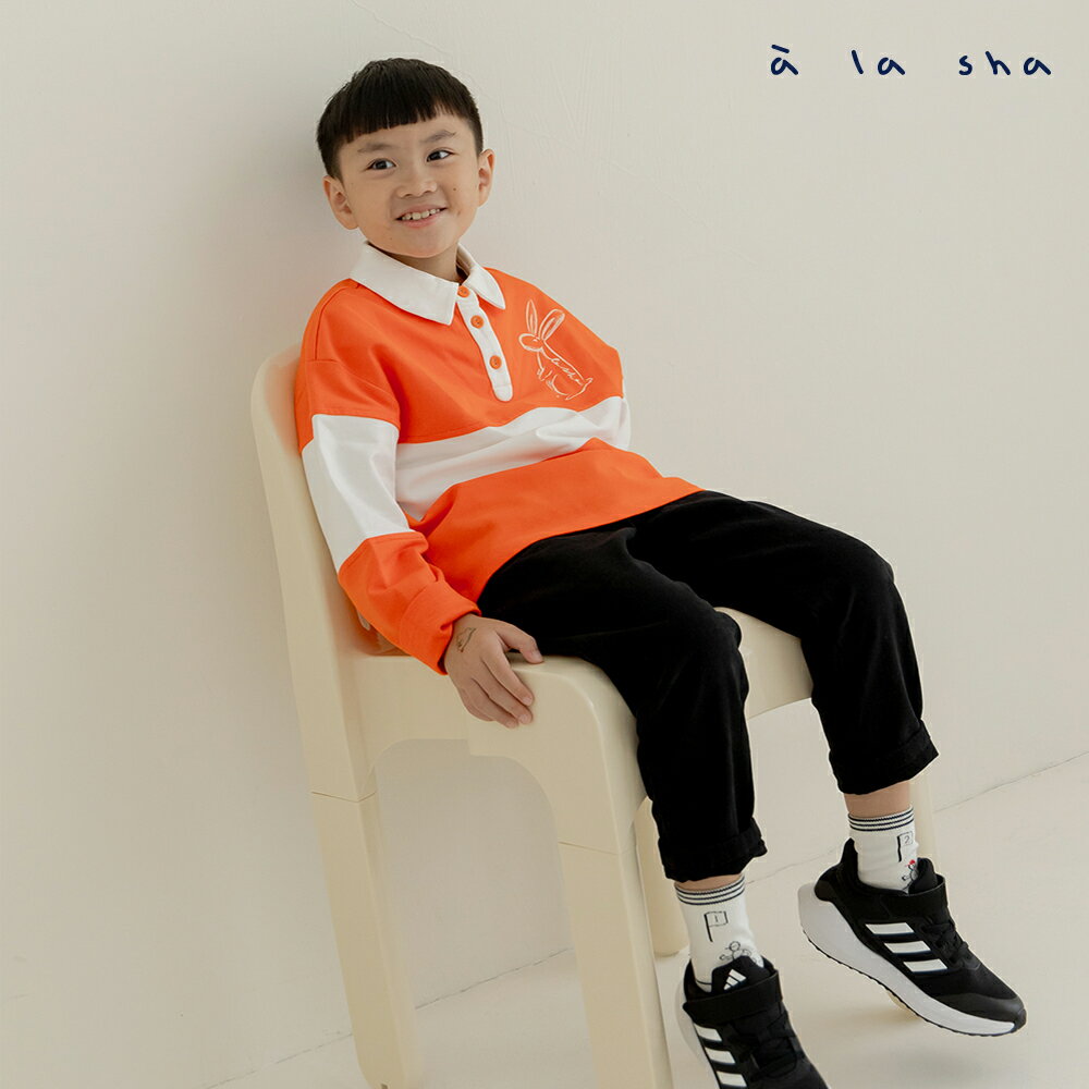 a la sha   x 童裝男女適穿 兔子拼色有領長袖上衣