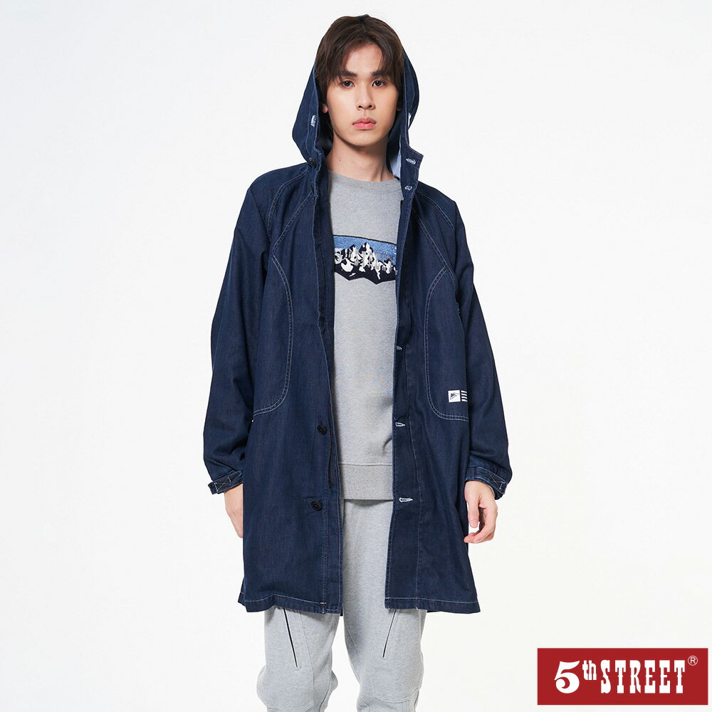 中性款長版防水外套-原藍色【5th STREET】【APP下單享4%點數】 0