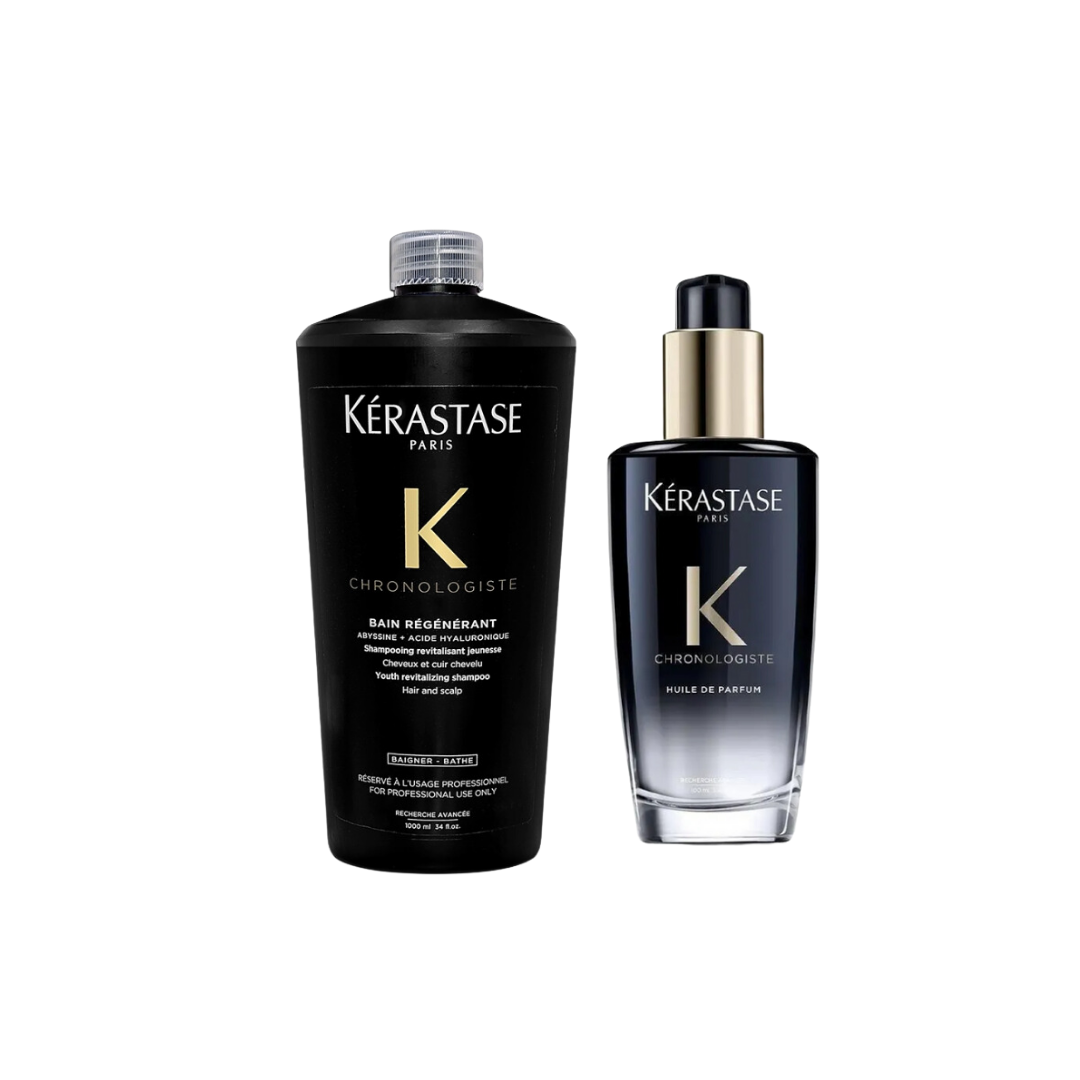 雙11限定-【KÉRASTASE】卡詩 黑鑽逆時玫瑰香氛露100ml+黑鑽極萃逆時髮浴1000ml