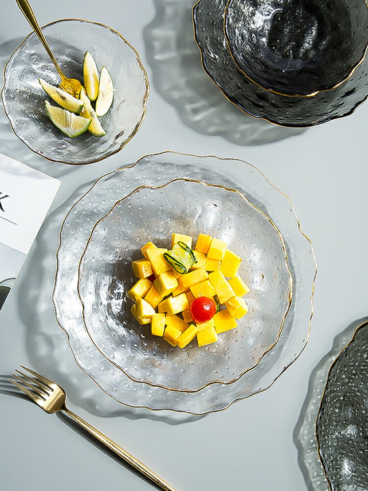 墨色北歐創意玻璃水果盤現代客廳茶幾水晶糖果盤家用零食盤沙拉碗