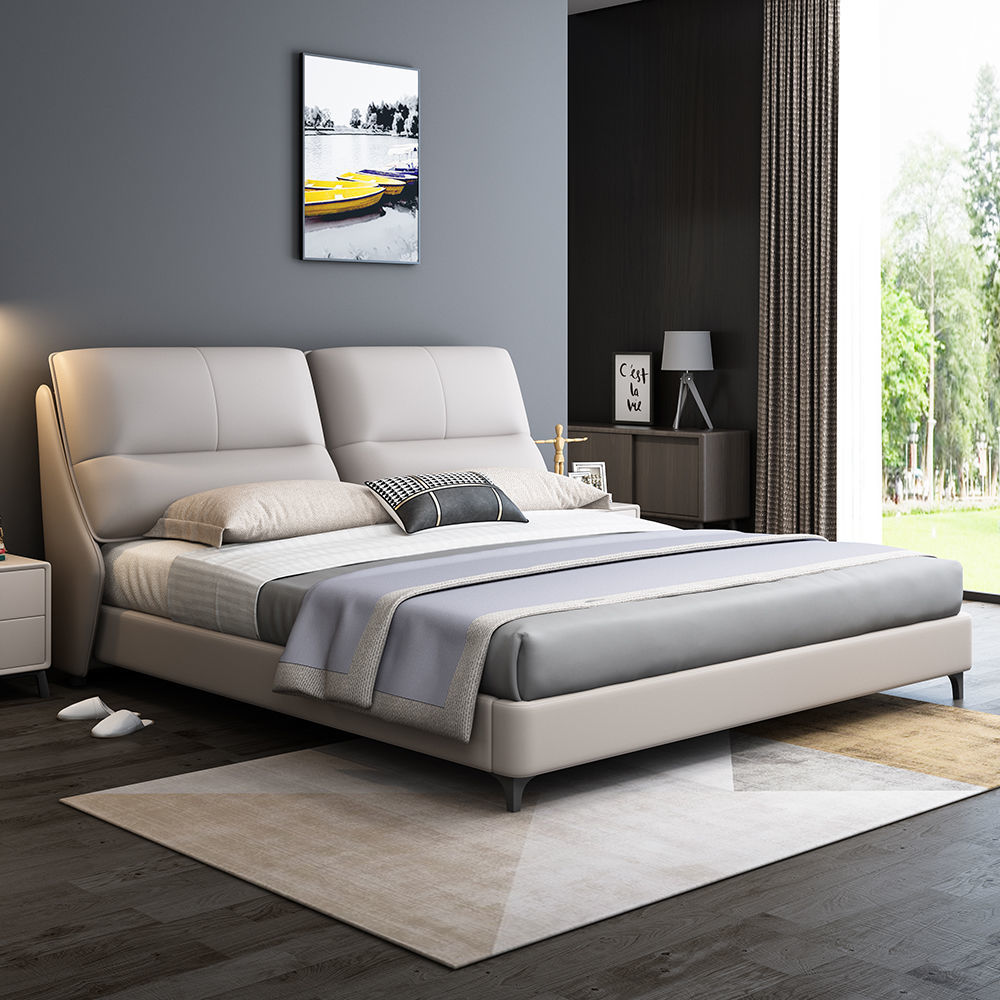 新款輕奢真皮床現代簡約雙人床主臥大床意式極簡床儲物軟包婚床