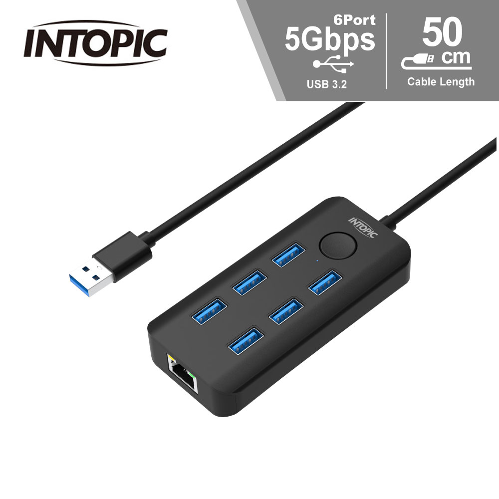 【INTOPIC 廣鼎】HB-790 USB3.2 RJ45集線器【三井3C】