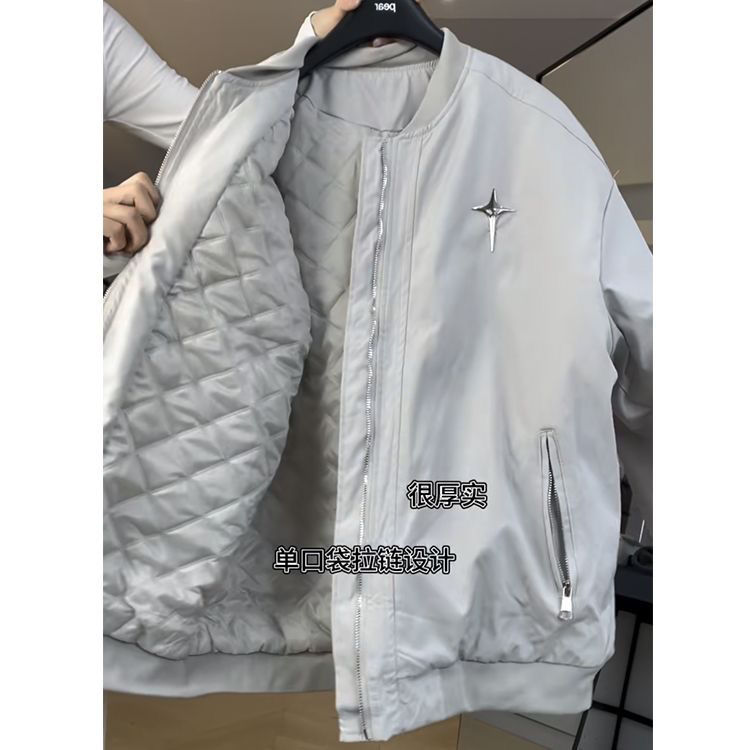 夾棉外套美式高街加厚飛行員夾克女時尚百搭潮牌情侶棒球服棉衣【聚寶屋】