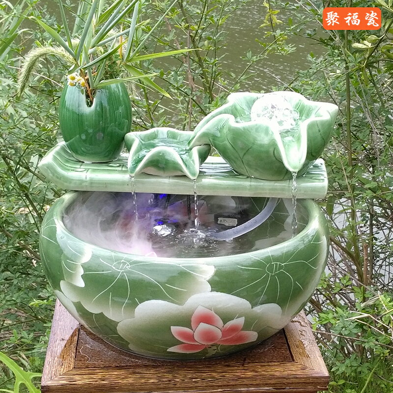 流水器魚缸景德鎮陶瓷缸睡蓮荷花盆水培花盆加濕家居循環增氧水泵