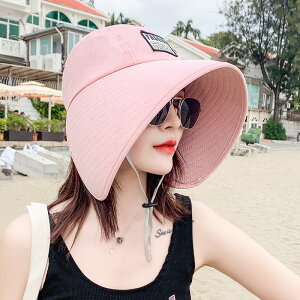 日系大檐太陽帽女夏季戶外沙灘海邊網紅遮陽遮臉帽拍照折疊防曬帽