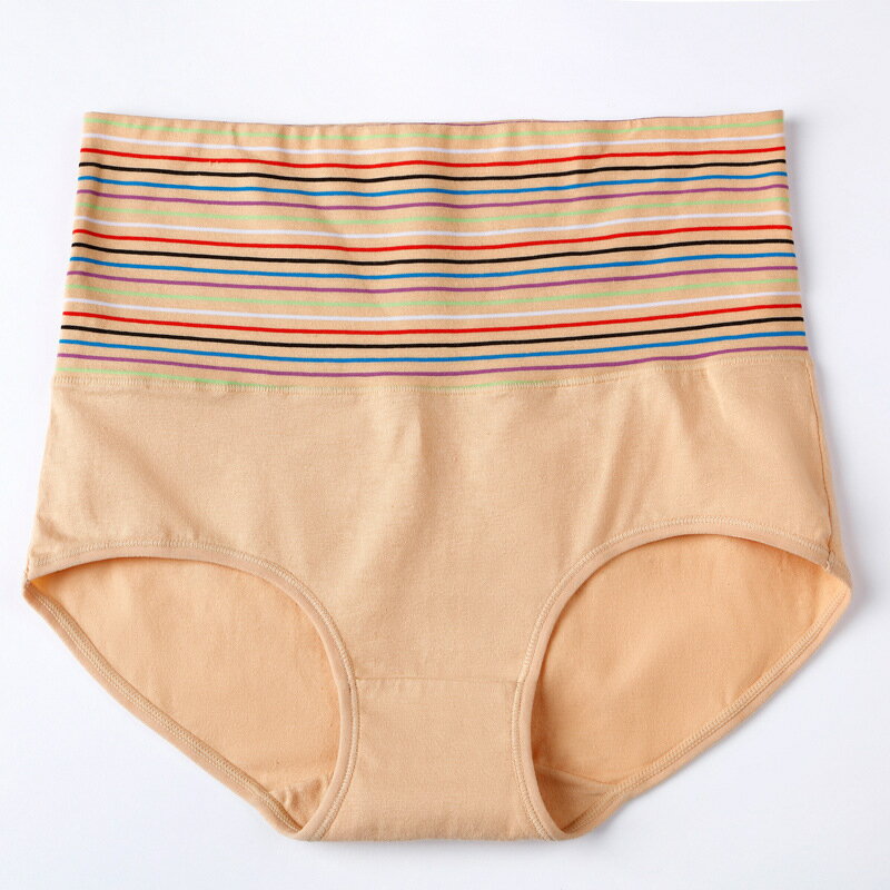 純棉高腰女內褲提臀收腹棉褲頭收腹透氣美體塑身提臀棉條紋三角褲 2