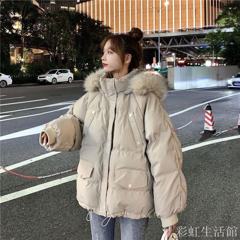 ins港風棉服女短款冬季韓版寬松加厚學生棉襖大毛領麵包服外套潮