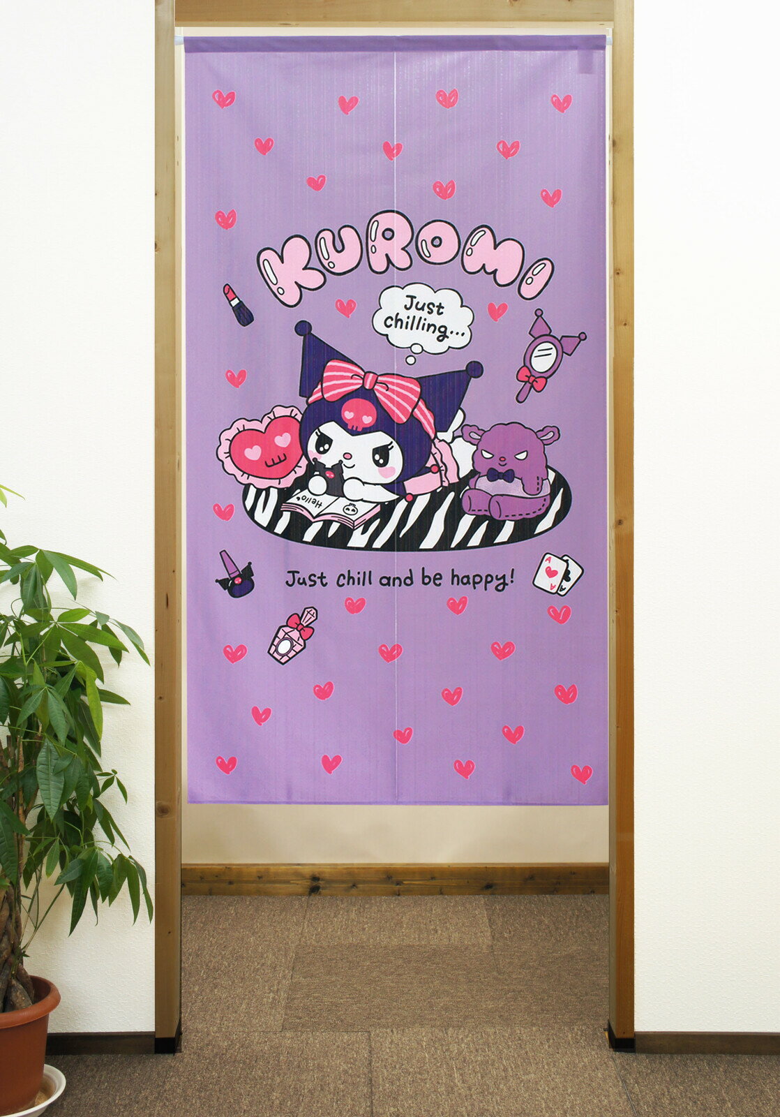 日本製 三麗鷗 酷洛米 Kuromi 滿版圖案 門簾(化妝品&愛心) 85x150cm｜小鶴日貨